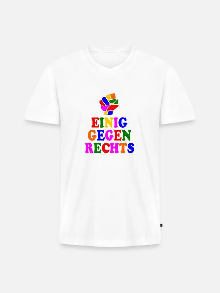 Einig gegen rechts - Männer Premium Bio T-Shirt mit V-Ausschnitt - Weiß