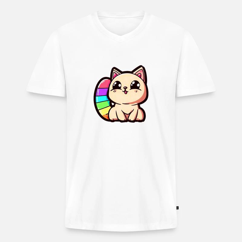 rainbow cat - Männer Premium Bio T-Shirt mit V-Ausschnitt - Weiß