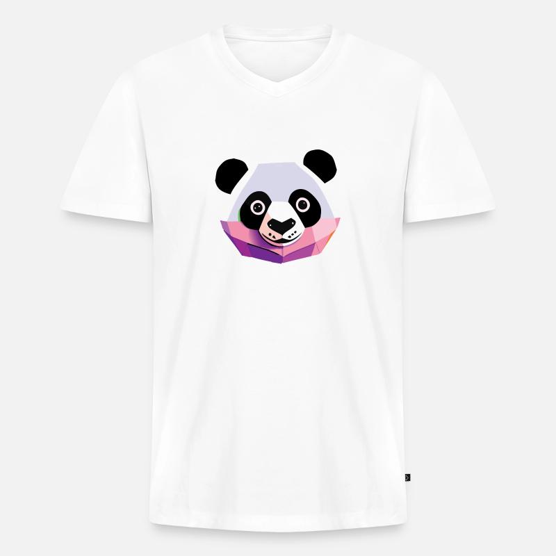 Panda Low Poly - Männer Premium Bio T-Shirt mit V-Ausschnitt - Weiß