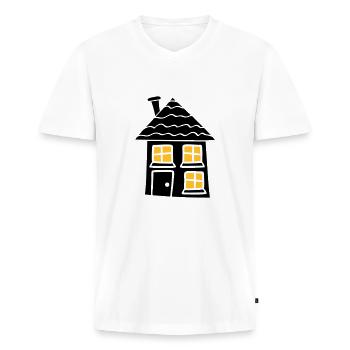 night light window dark black sweet little cottage - Men's Premium Organic T-shirt with V-neck - white - Front - Nico (187cm)