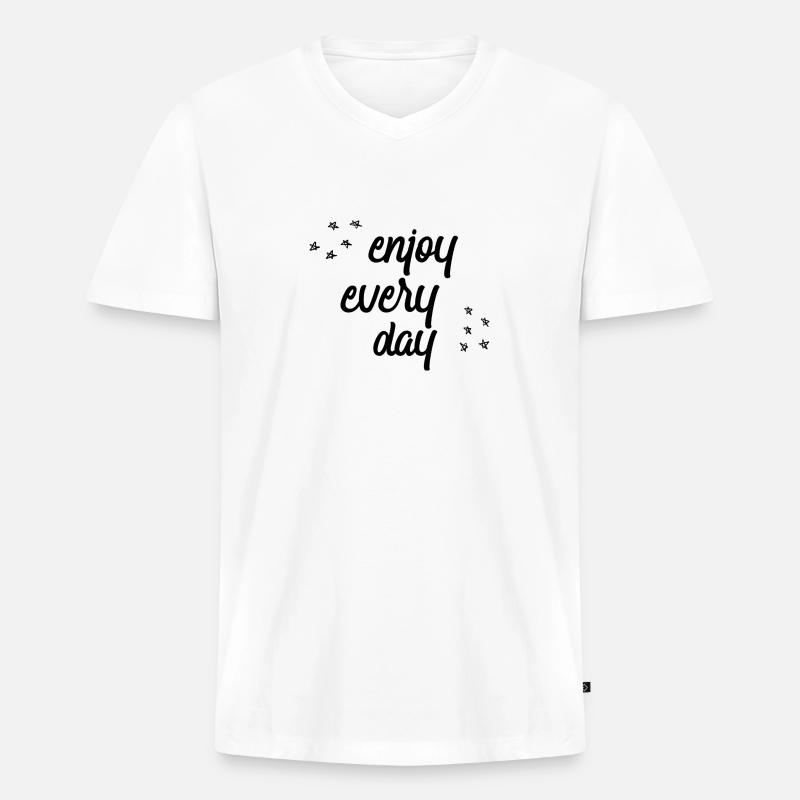 enjoy every day - Männer Premium Bio T-Shirt mit V-Ausschnitt - Weiß