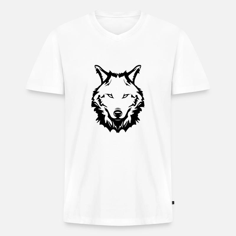 wolf - Männer Premium Bio T-Shirt mit V-Ausschnitt - Weiß