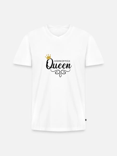 Homeoffice Queen - Männer Premium Bio T-Shirt mit V-Ausschnitt - Weiß