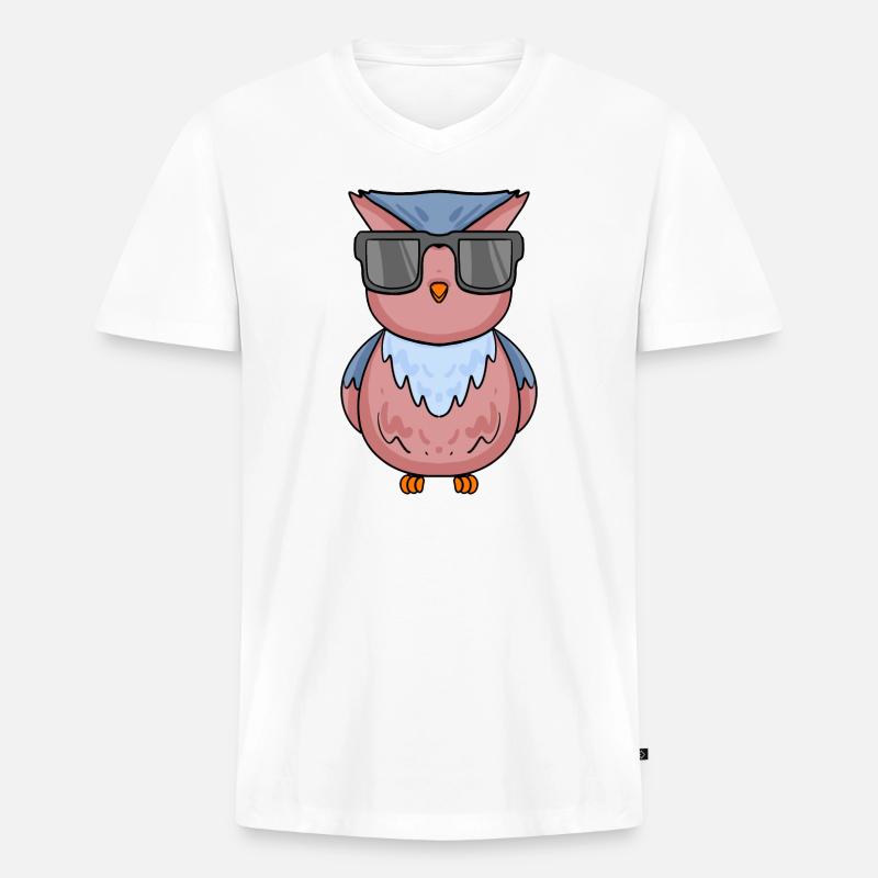 coole Eule mit Sonnenbrille - Männer Premium Bio T-Shirt mit V-Ausschnitt - Weiß