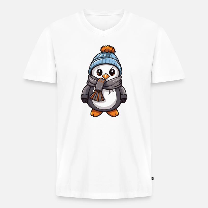 Pinguin Comic Niedlich Winter - Männer Premium Bio T-Shirt mit V-Ausschnitt - Weiß