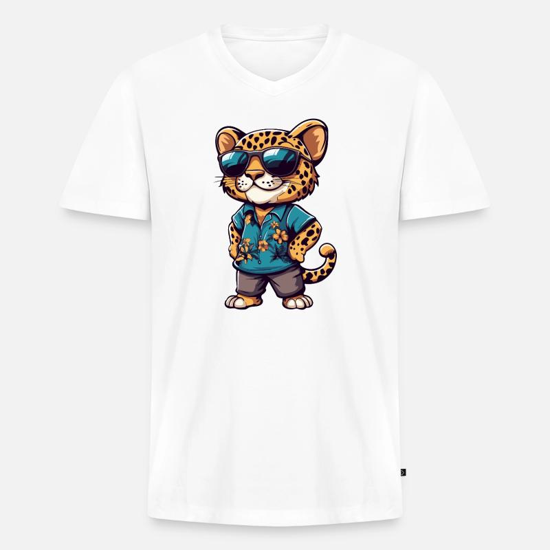Leopard Comic Urlaub - Männer Premium Bio T-Shirt mit V-Ausschnitt - Weiß