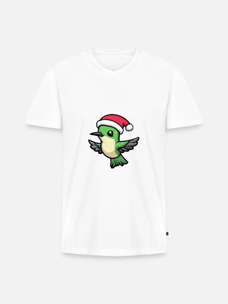 Colibri Oiseau Noël Mignon - T-shirt encolure en V Premium bio Homme - blanc