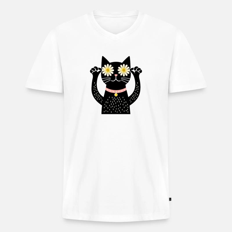 Katze und gänseblümchen - Männer Premium Bio T-Shirt mit V-Ausschnitt - Weiß