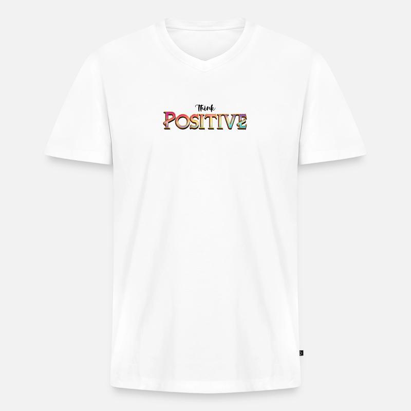 Think positive - denk positiv - Männer Premium Bio T-Shirt mit V-Ausschnitt - Weiß