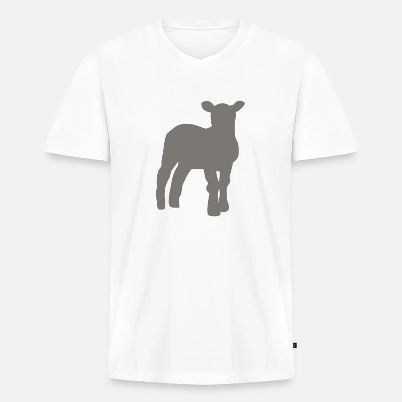 Lamm - Männer Premium Bio T-Shirt mit V-Ausschnitt - Weiß