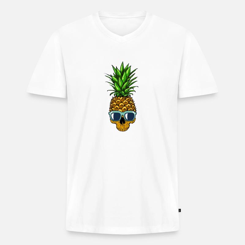 Ananas-Schädel - Männer Premium Bio T-Shirt mit V-Ausschnitt - Weiß