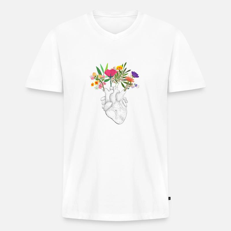 Cuore - Maglietta ecologica premium da uomo con scollo a V - bianco