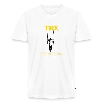 TRX Sport Gift Gift Idea Entraînement Entraînement - T-shirt encolure en V Premium bio Homme - blanc - Devant - Nico (187cm)
