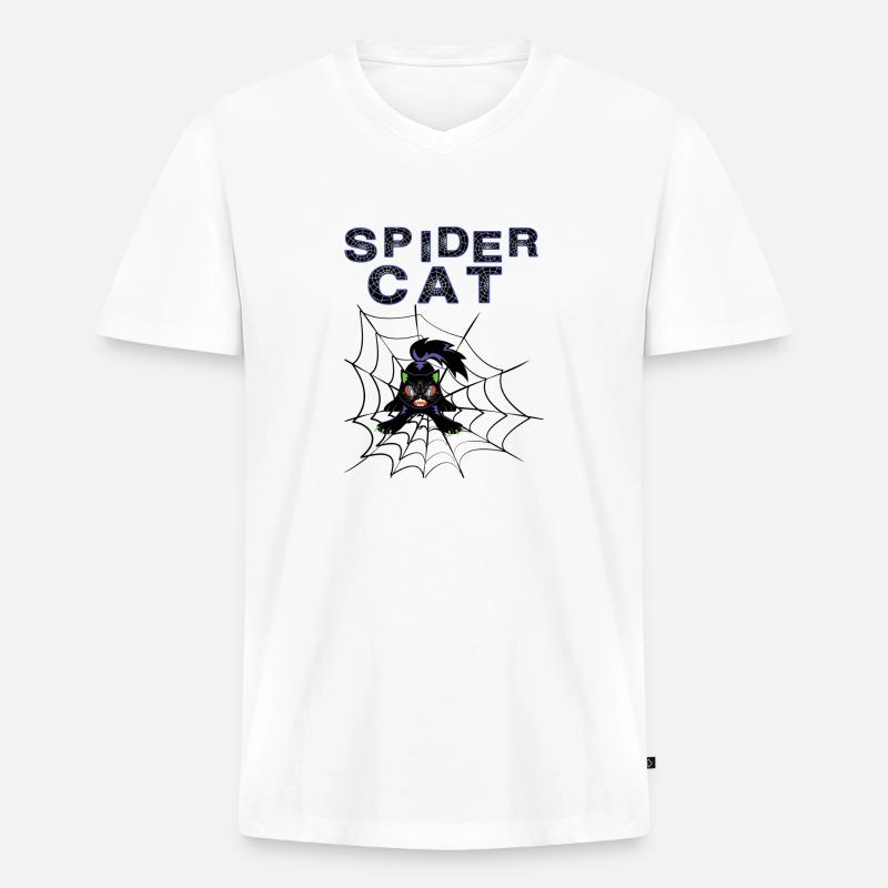 Spider Cat - Männer Premium Bio T-Shirt mit V-Ausschnitt - Weiß