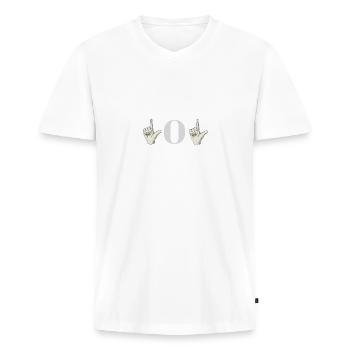 lol - T-shirt encolure en V Premium bio Homme - blanc - Devant - Nico (187cm)