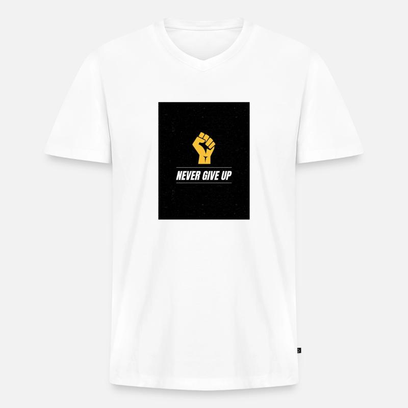 Never Give Up - Männer Premium Bio T-Shirt mit V-Ausschnitt - Weiß