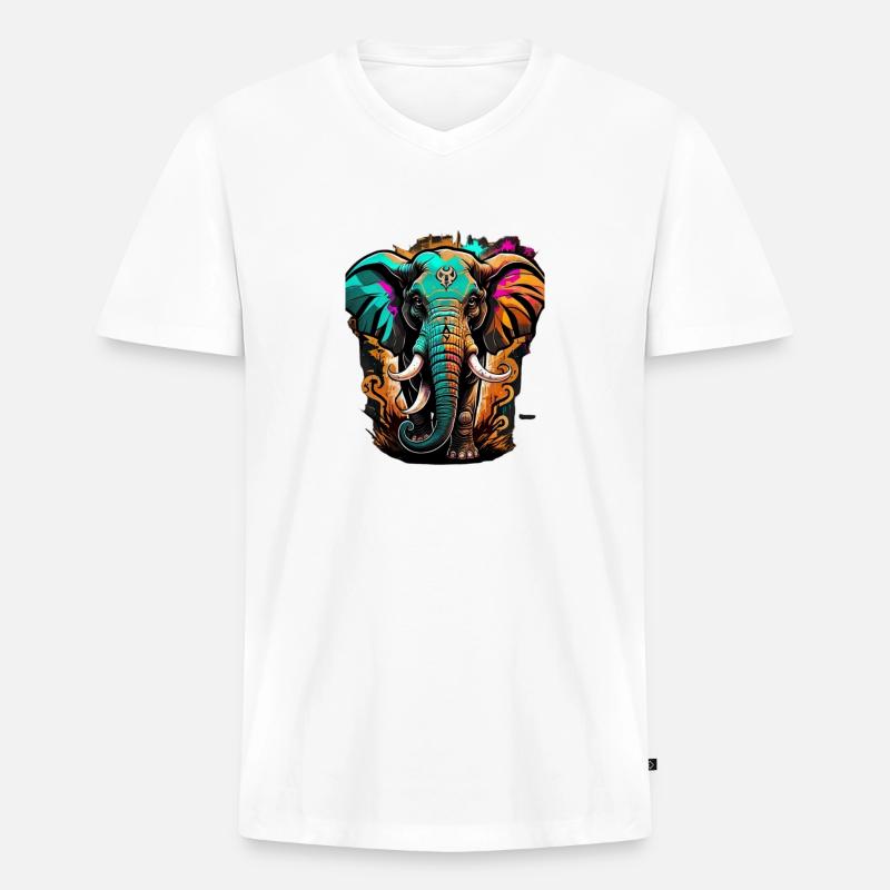 Graffiti Elefant - Männer Premium Bio T-Shirt mit V-Ausschnitt - Weiß