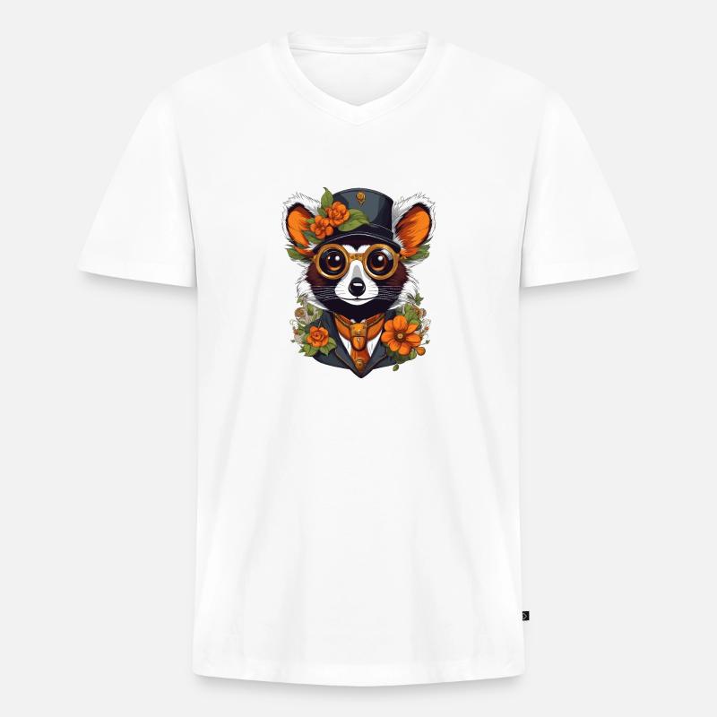 Lemur - Männer Premium Bio T-Shirt mit V-Ausschnitt - Weiß