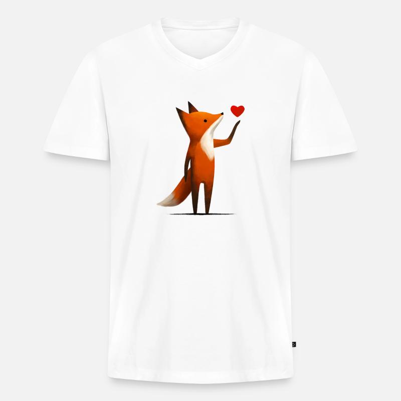 Fuchs mit Herz - Männer Premium Bio T-Shirt mit V-Ausschnitt - Weiß