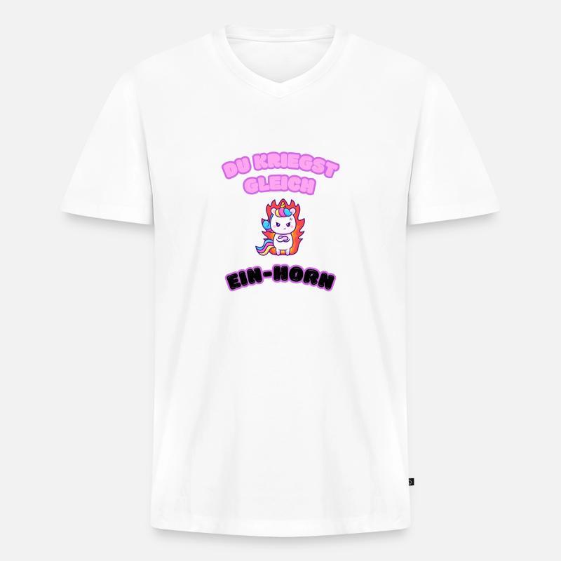 Wütendes Ein-Horn - Männer Premium Bio T-Shirt mit V-Ausschnitt - Weiß