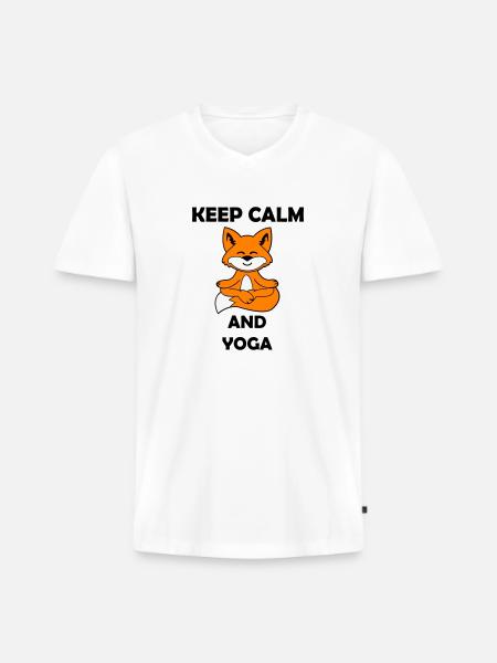 Yoga Fox Keep Calm - Men's Premium Organic T-shirt with V-neck - white