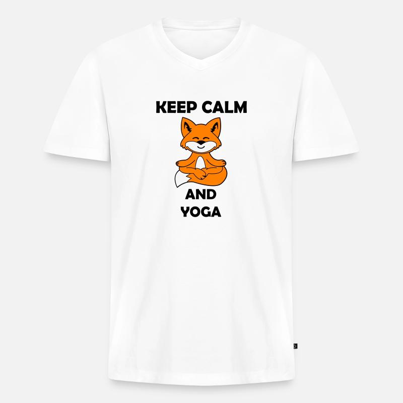 yoga fuchs keep calm - Männer Premium Bio T-Shirt mit V-Ausschnitt - Weiß