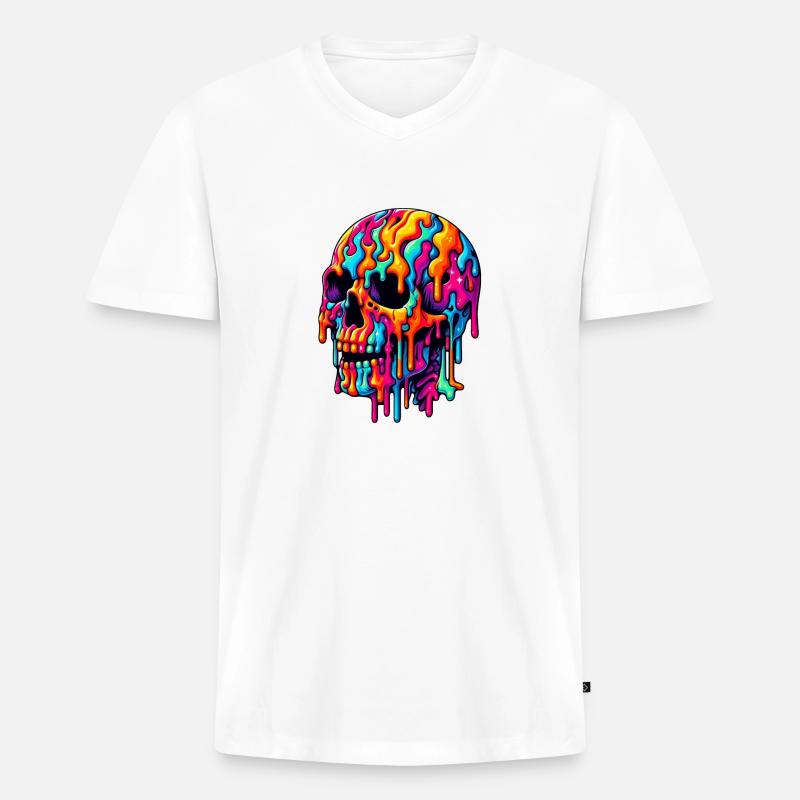Lebendiger psychedelischer Schädel - Männer Premium Bio T-Shirt mit V-Ausschnitt - Weiß