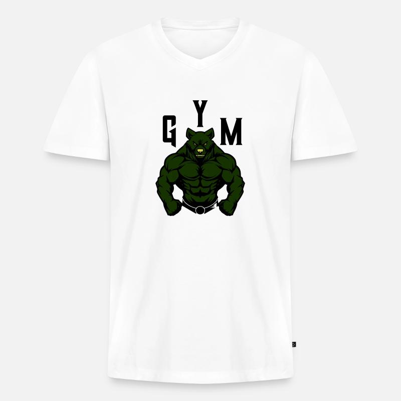 bär comic gym beast - Männer Premium Bio T-Shirt mit V-Ausschnitt - Weiß