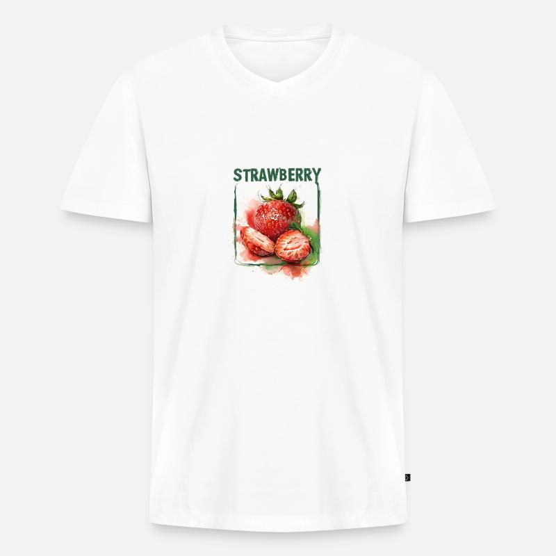 Erdbeere Frucht lecker Geschenk - Männer Premium Bio T-Shirt mit V-Ausschnitt - Weiß