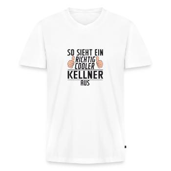 Kellner | Spruch | Definition kellnern | Bedienung - Männer Premium Bio T-Shirt mit V-Ausschnitt - Weiß - Vorne - Nico (187cm)