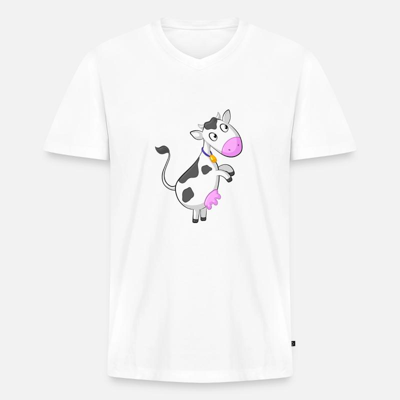 Neugierige Comic Kuh - Männer Premium Bio T-Shirt mit V-Ausschnitt - Weiß