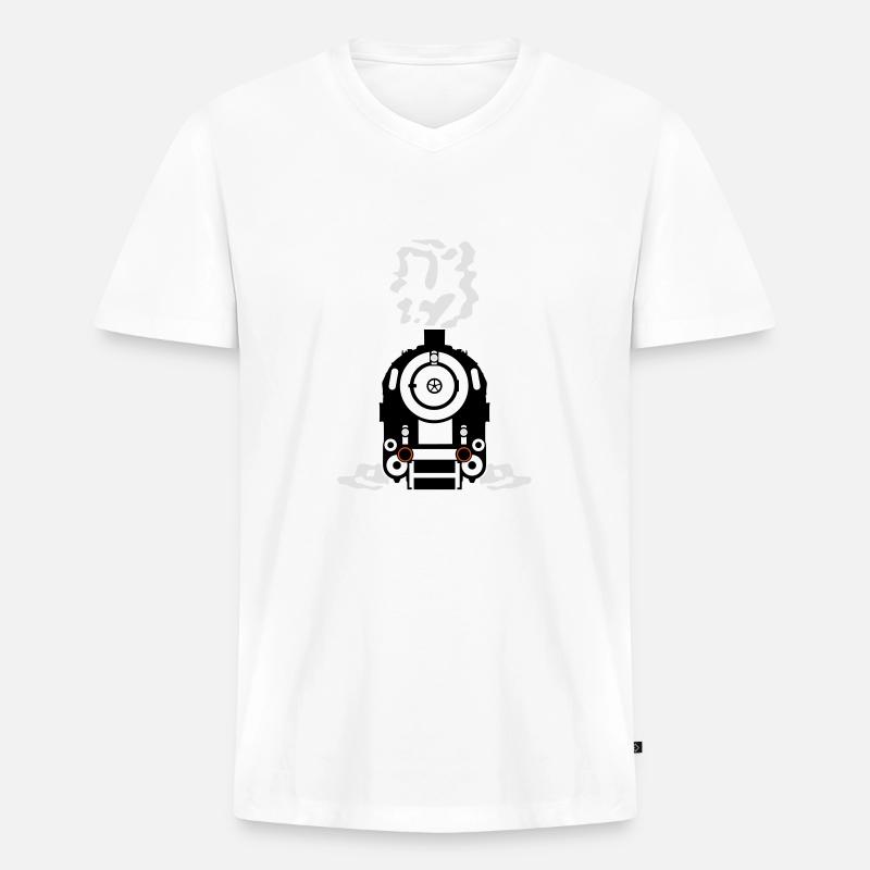 Dampflok Rauch Dampf Qualm - Männer Premium Bio T-Shirt mit V-Ausschnitt - Weiß