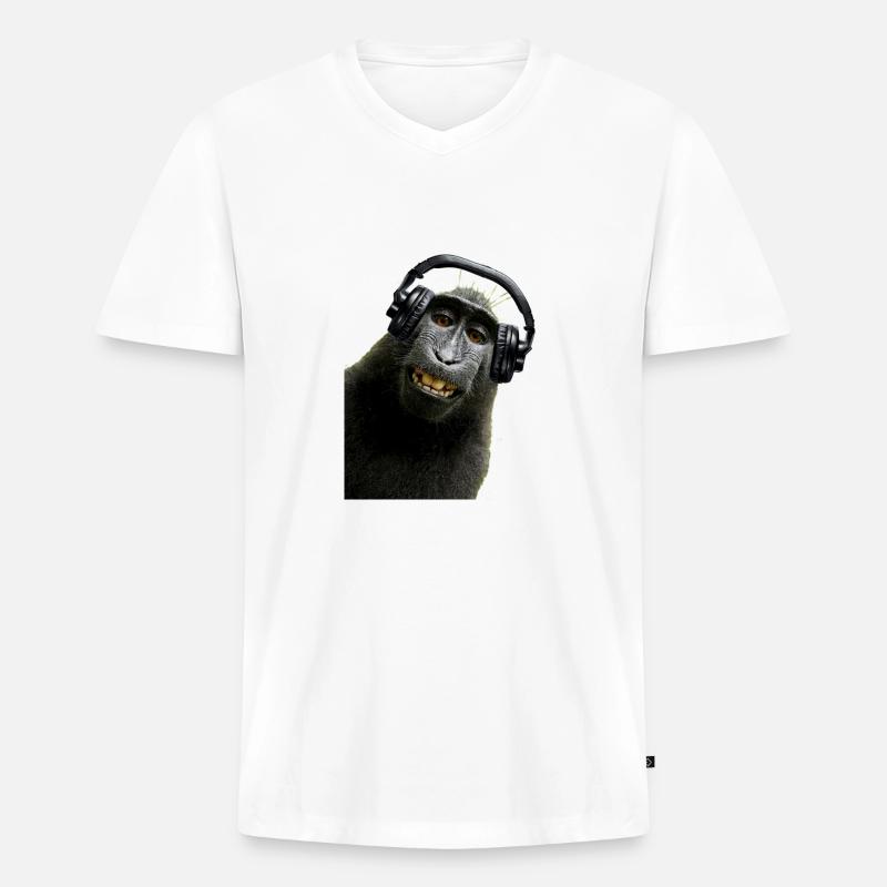 Hemd Monkey Music von Custom - Männer Premium Bio T-Shirt mit V-Ausschnitt - Weiß