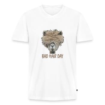 Bad Hair Day - Männer Premium Bio T-Shirt mit V-Ausschnitt - Weiß - Vorne - Nico (187cm)