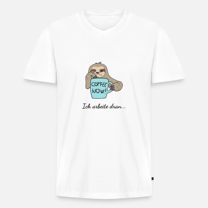 Faultier - Ich arbeite dran... - Männer Premium Bio T-Shirt mit V-Ausschnitt - Weiß