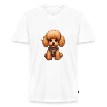 Doux bébé caniche chien - T-shirt encolure en V Premium bio Homme - blanc - Devant - Nico (187cm)