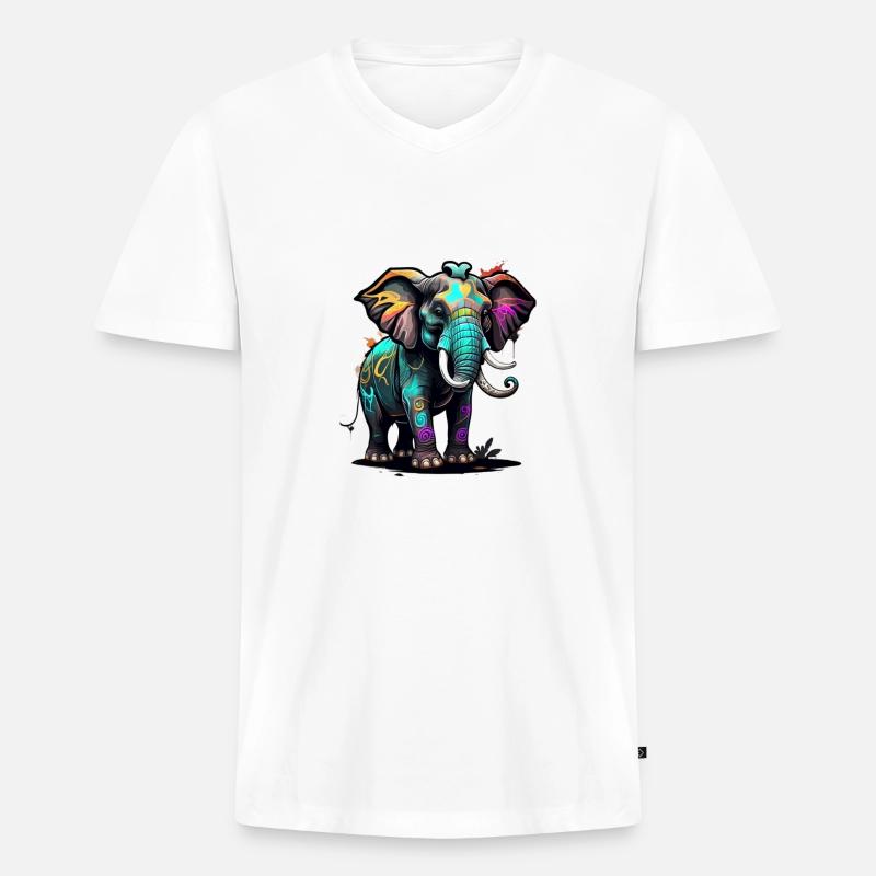 Graffiti Elefant - Männer Premium Bio T-Shirt mit V-Ausschnitt - Weiß