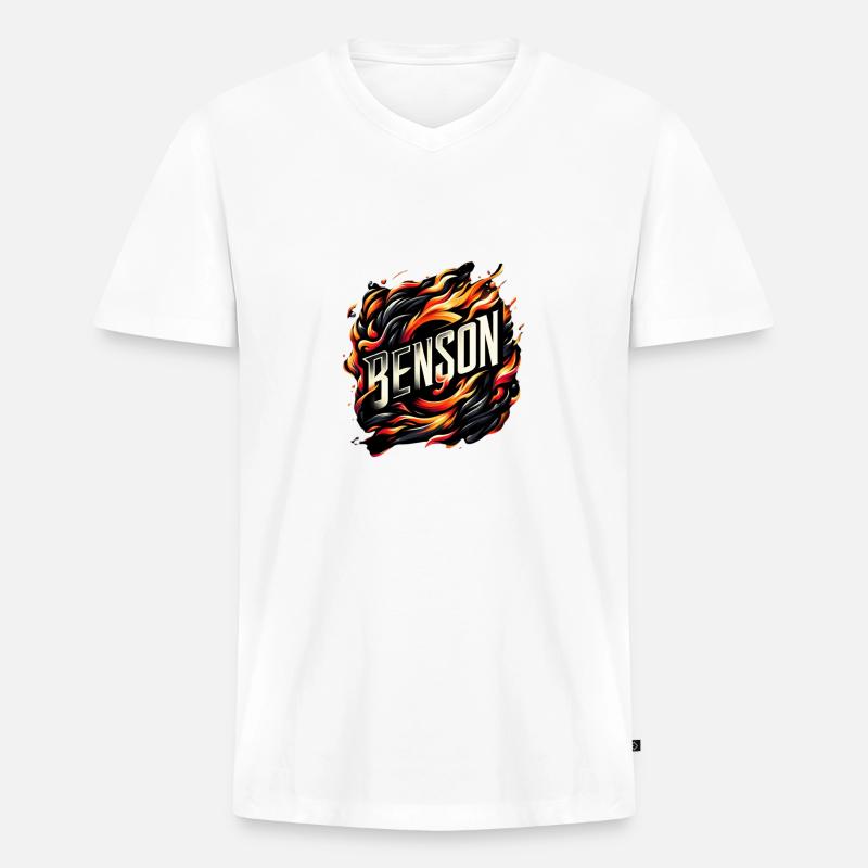 Benson Fire - Männer Premium Bio T-Shirt mit V-Ausschnitt - Weiß