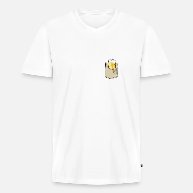 Bier Jackentasche - Männer Premium Bio T-Shirt mit V-Ausschnitt - Weiß