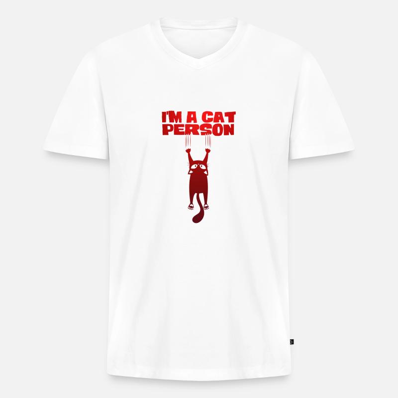 Ich bin ein Katzenmensch - Männer Premium Bio T-Shirt mit V-Ausschnitt - Weiß