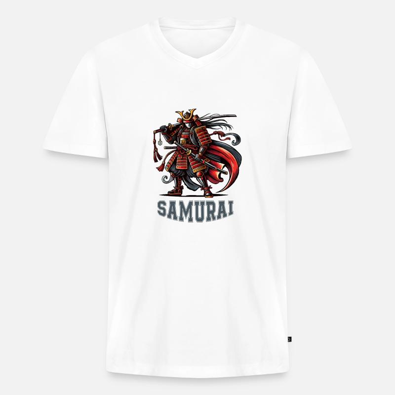 samurai comic - Männer Premium Bio T-Shirt mit V-Ausschnitt - Weiß