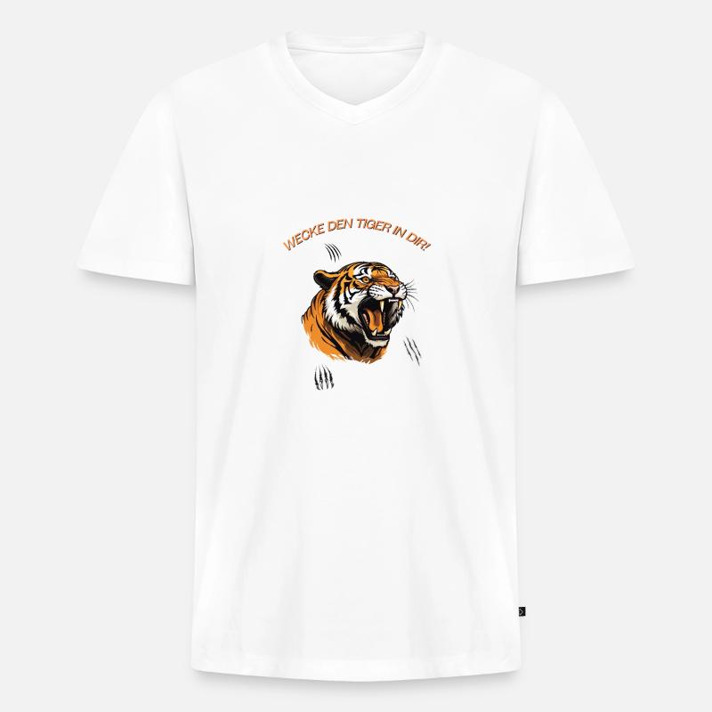 Wecke den Tiger in dir! - Männer Premium Bio T-Shirt mit V-Ausschnitt - Weiß