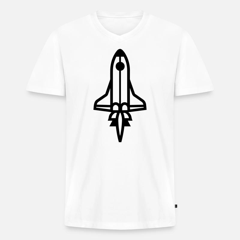 Rakete - Männer Premium Bio T-Shirt mit V-Ausschnitt - Weiß