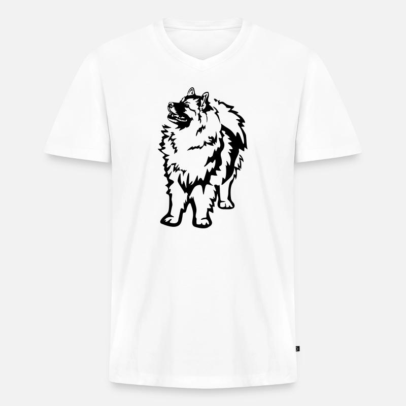Wolfsspitz - Männer Premium Bio T-Shirt mit V-Ausschnitt - Weiß