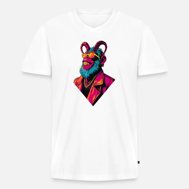 Devil Monkey - Männer Premium Bio T-Shirt mit V-Ausschnitt - Weiß