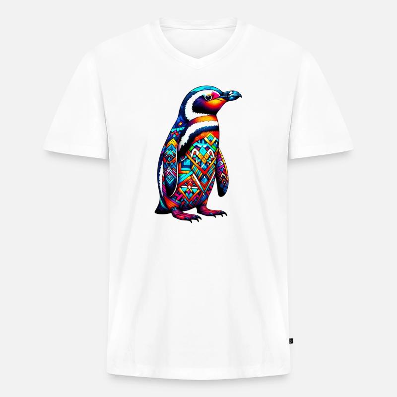 Pinguin - Männer Premium Bio T-Shirt mit V-Ausschnitt - Weiß