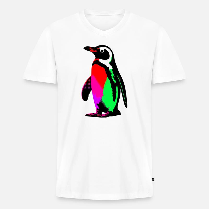 Pinguin - Männer Premium Bio T-Shirt mit V-Ausschnitt - Weiß