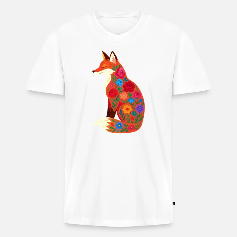 Fuchs - Männer Premium Bio T-Shirt mit V-Ausschnitt - Weiß
