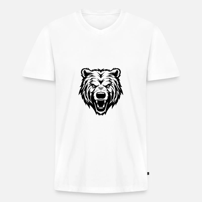 Grizzly Bär Kopf - Männer Premium Bio T-Shirt mit V-Ausschnitt - Weiß