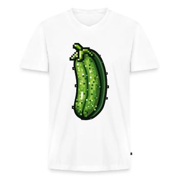 Icône pixel de concombre - T-shirt encolure en V Premium bio Homme - blanc - Devant - Nico (187cm)